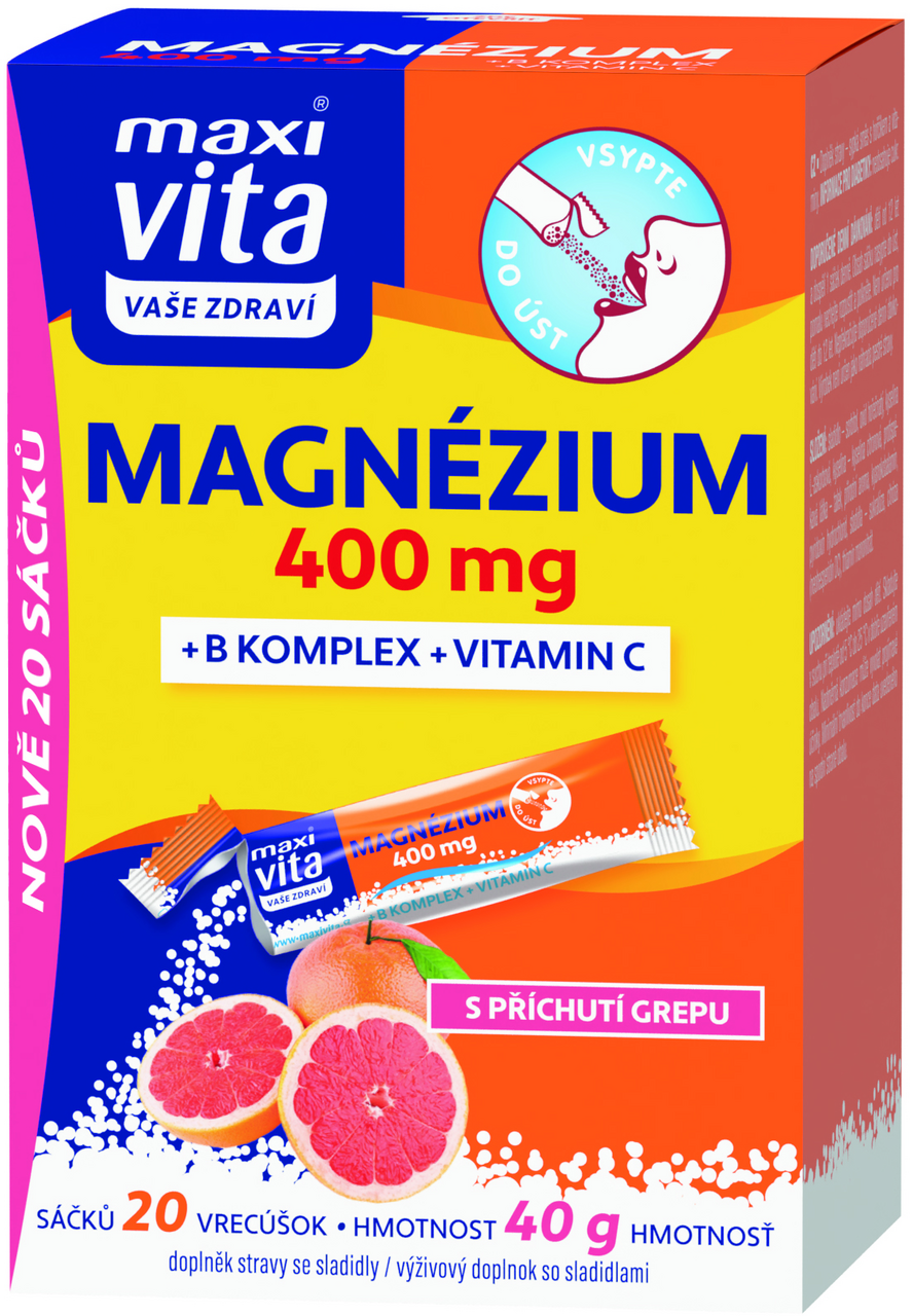 maxi vita Magnézium 400mg+ B komplex + Vitamin C 20 sáčků 40 g