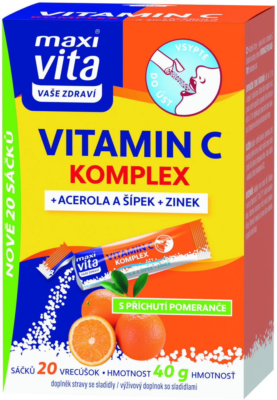maxi vita Vitamin C + Acerola a šípek + zinek 20 sáčků 40 g