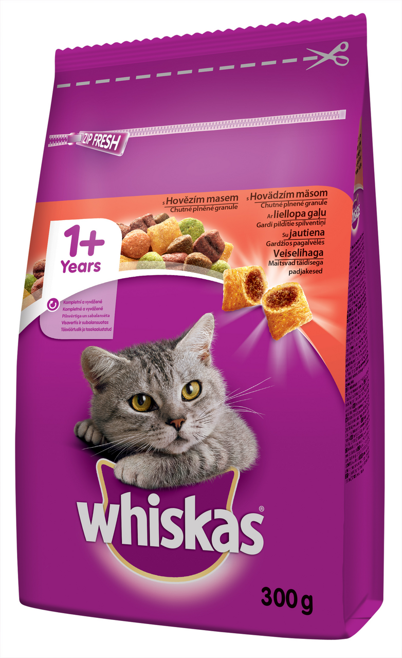 whiskas Granule plněné hovězím masem pro kočky 300 g