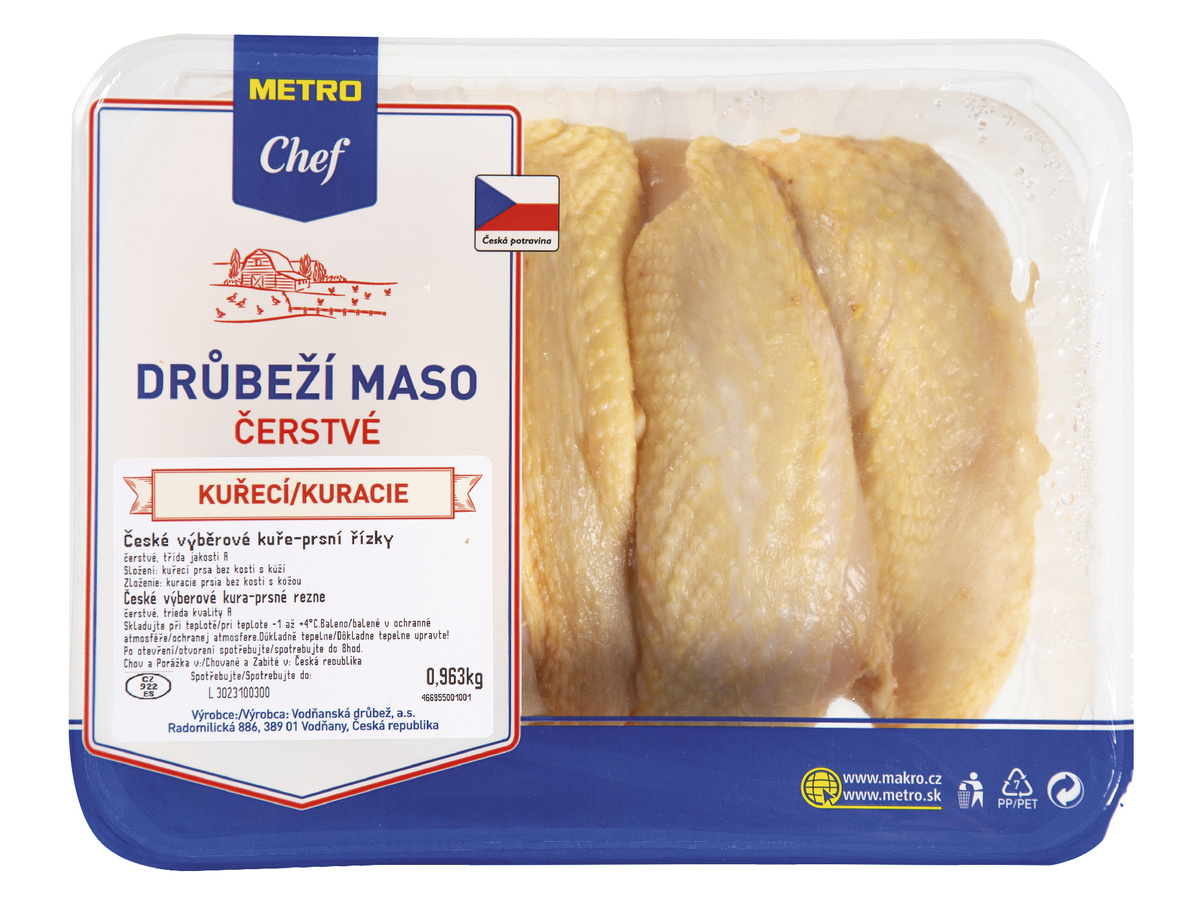 METRO Chef Výběrové kuřecí prsní řízky s kůží ochranná atmos. chlaz. 1 kg