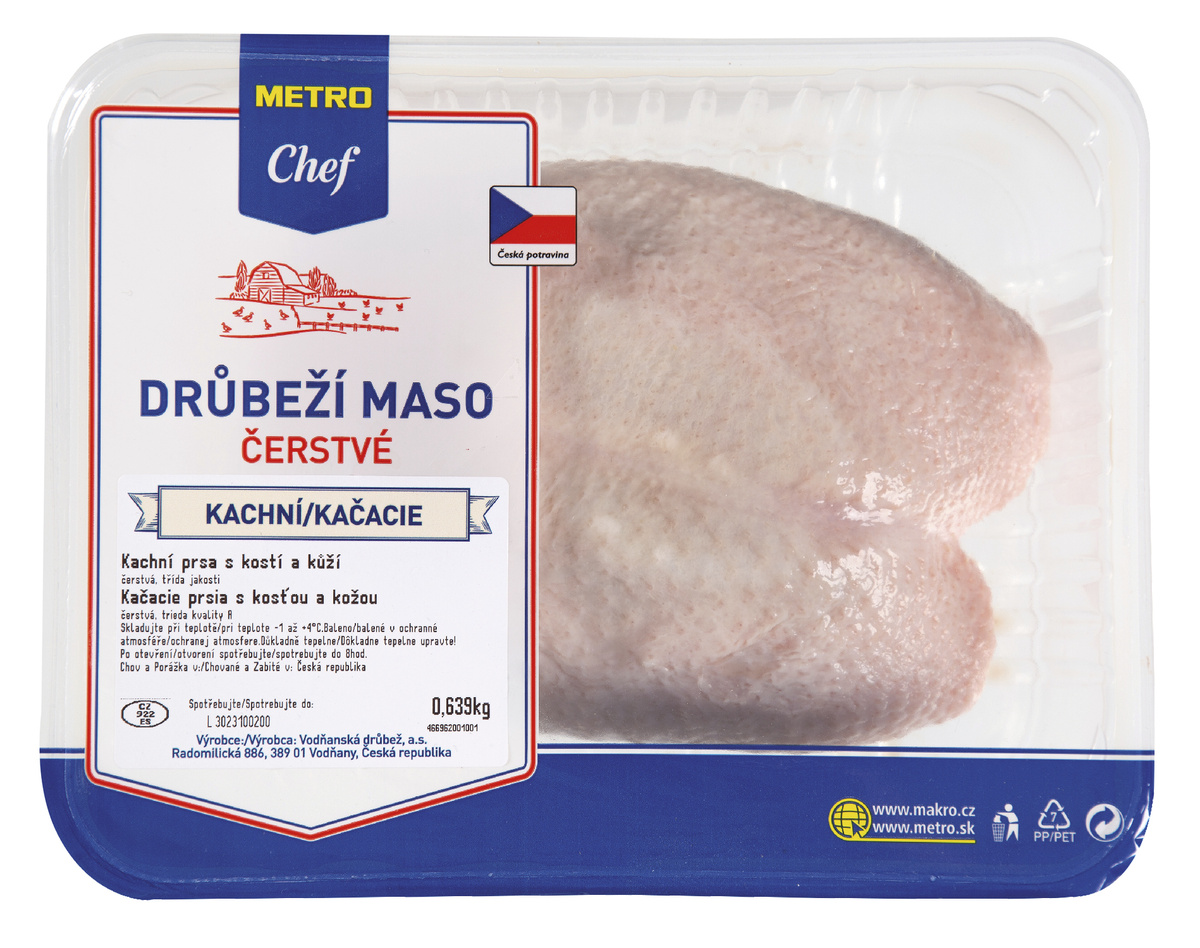 METRO Chef CZ Kachní prsa s kostí a kůží chlaz. cca 650 g