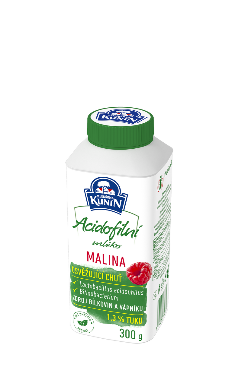 MLÉKÁRNA KUNÍN Mléko acidofilní malina chlaz. 300 g