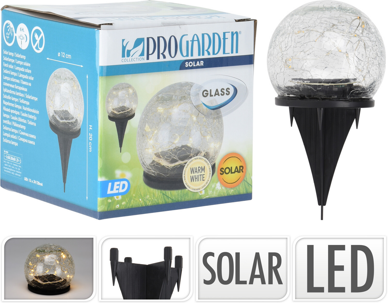 Světlo solární 15LED 10cm sklo 1 ks