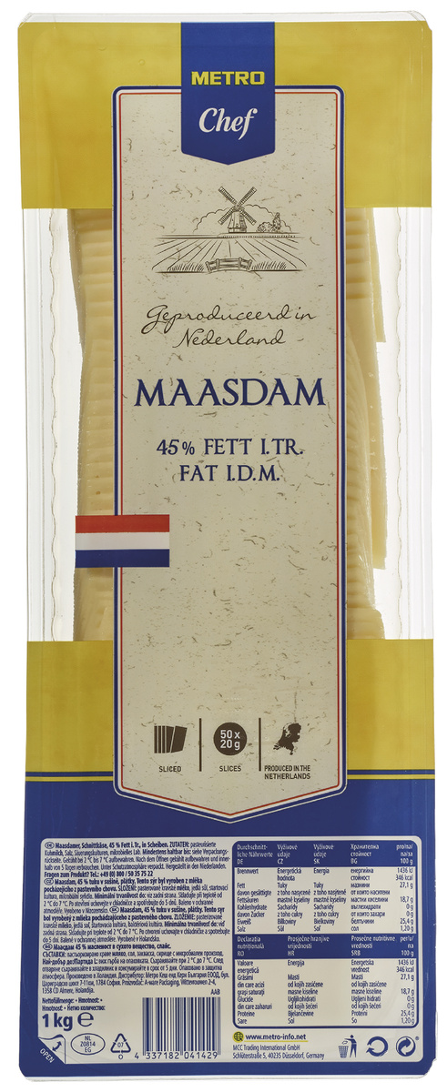 METRO Chef Maasdamer 45% plátky chlaz. 1 kg