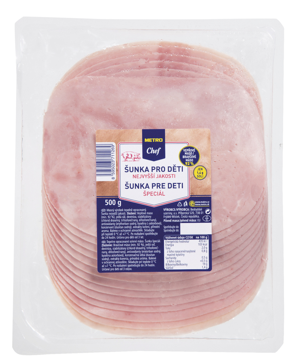 METRO Chef Šunka pro děti nejvyšší jakosti plátky chlaz. 500 g