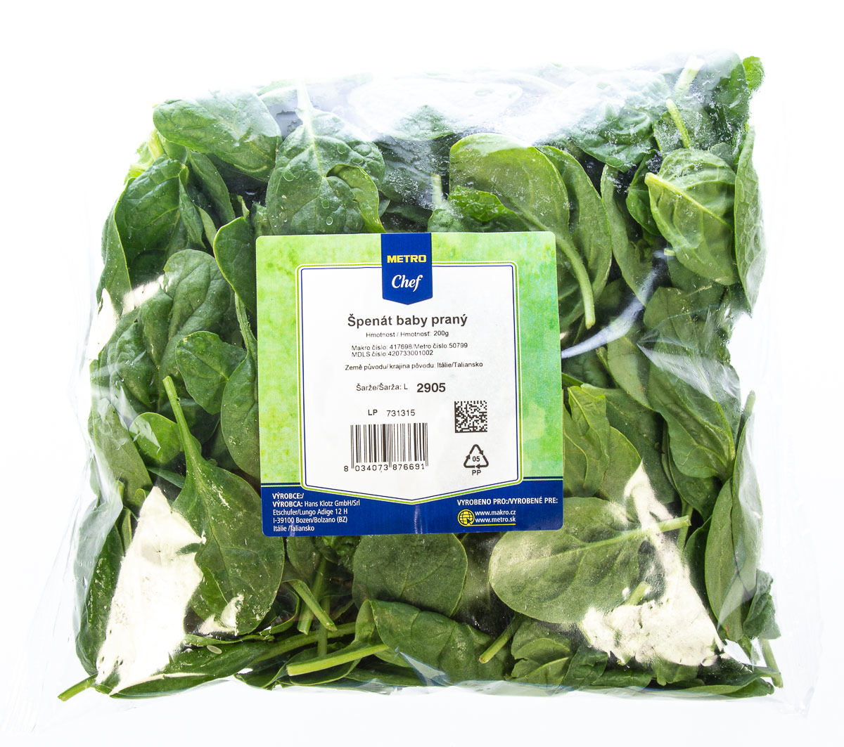 METRO Chef Špenát baby praný čerstvý 200 g sáček