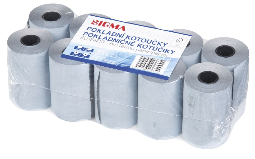 SIGMA Kotoučky pokladní termocitlivé Blue4est 57/40/12 10 ks