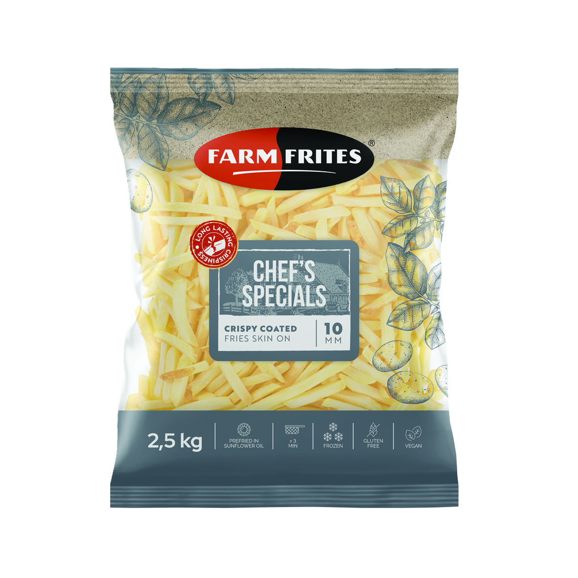 FARM FRITES Chef´s Specials Crispy Coated hranolky 10 mm se slupkou mraž. 5 x 2,5 kg