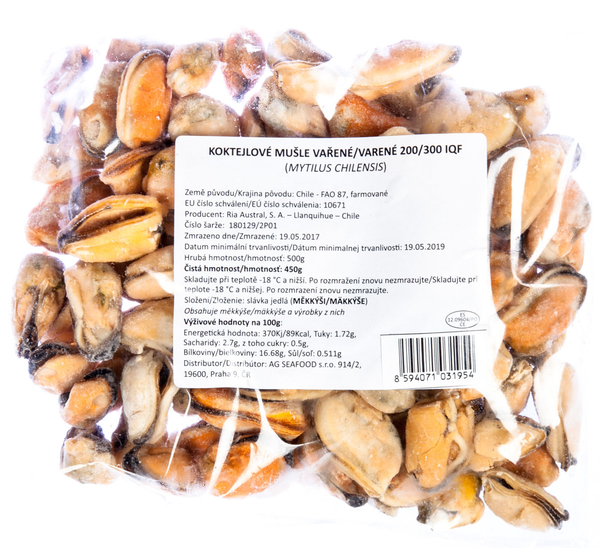 Koktejlové mušle vařené mraž. 450 g