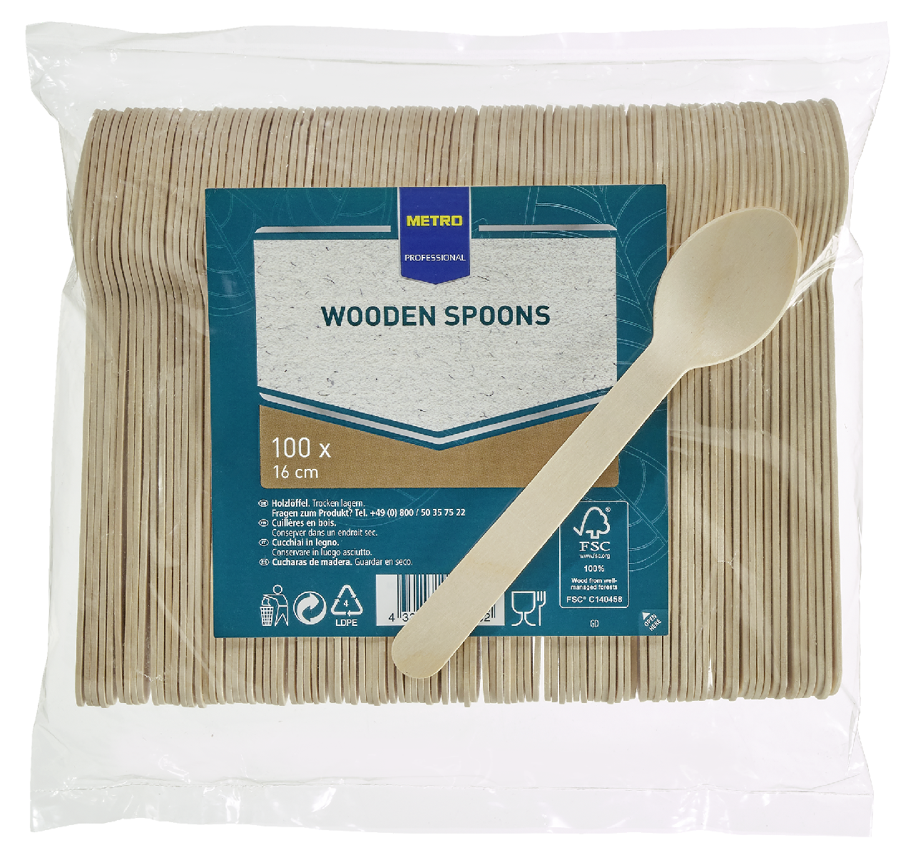 METRO PROFESSIONAL Lžíce 16 cm dřevěná 100 ks