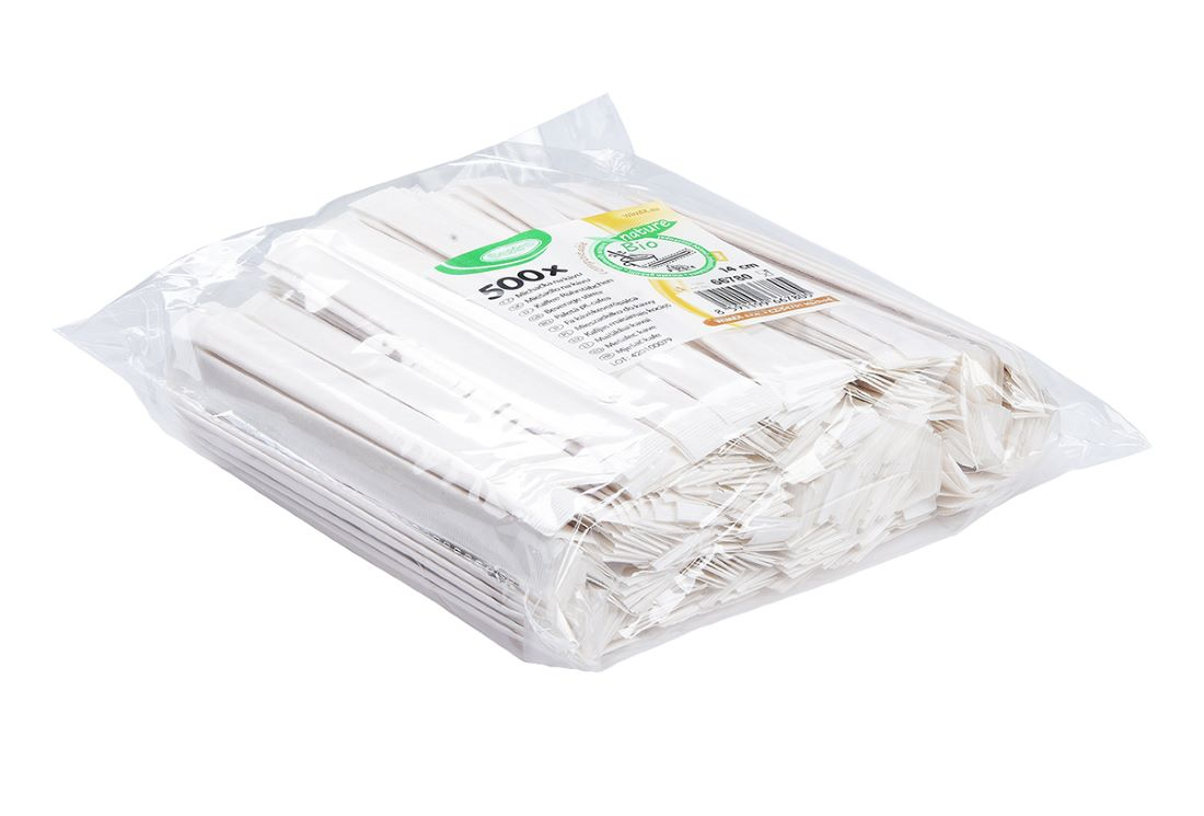 Míchadlo dřevěné v hygienickém obalu 14 cm 500 ks