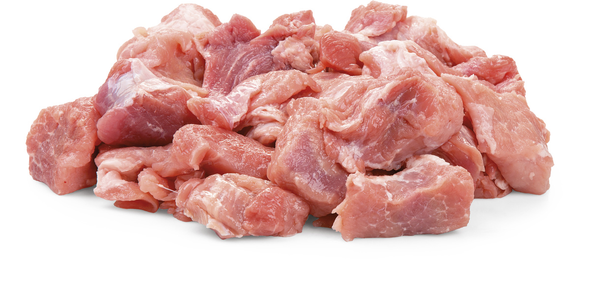 Vepřové kostky z plece 5 x 5 cm volně ložené chlaz. váž. cca 8 kg vlastní výroba