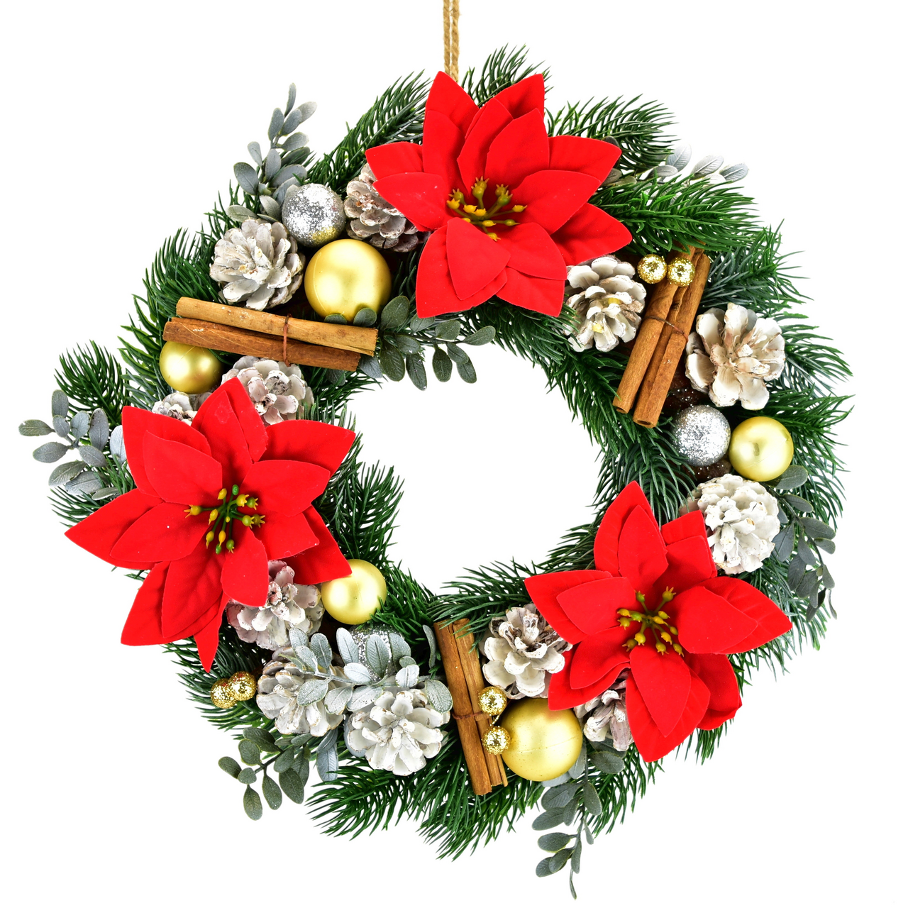 Věnec s ponsetiemi a skořicí 1 ks