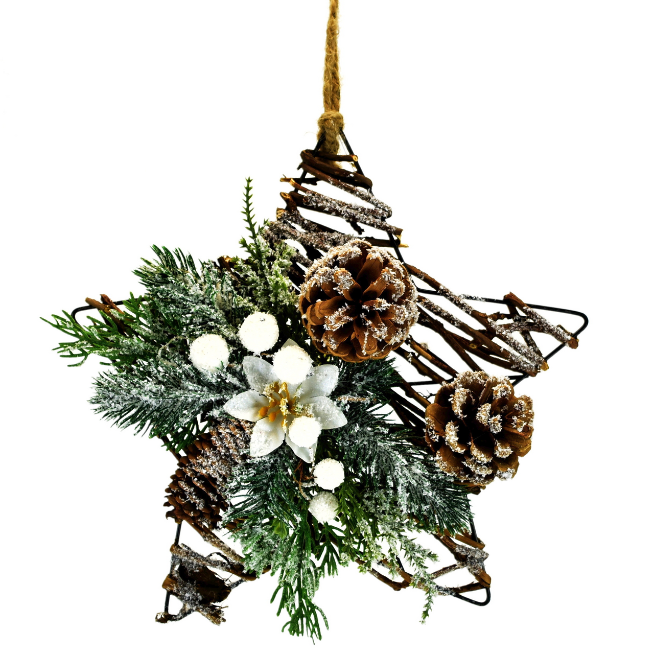 Hvězda s bílou ponsetí 1 ks