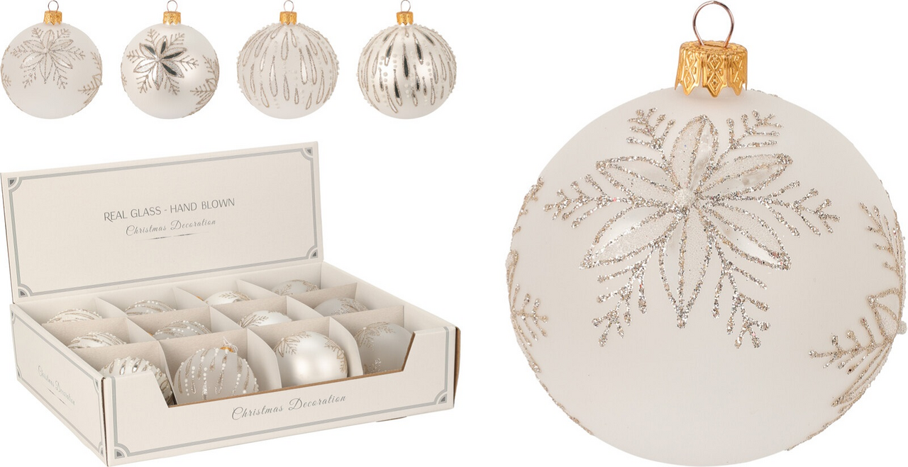 Vánoční skleněná koule 8 cm vločky 1 ks