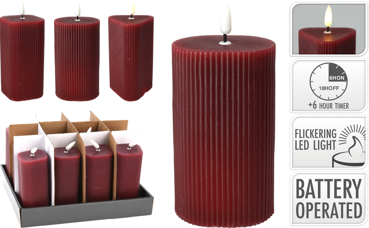 LED Svíčka vroubkovaná 13 cm červená 3ASS 1 ks