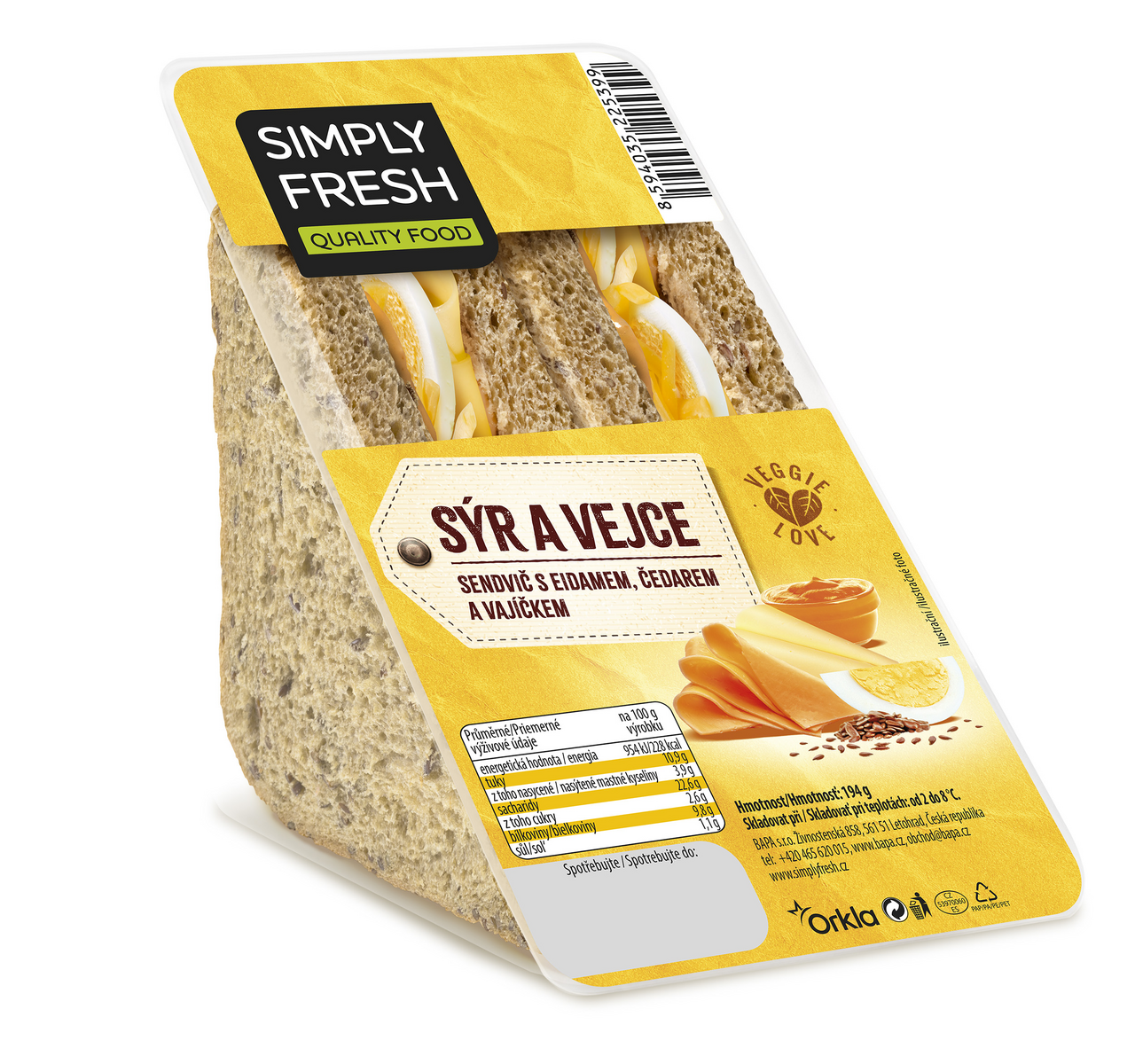 SIMPLY FRESH Sandwich sýr a vejce chlaz. 194 g