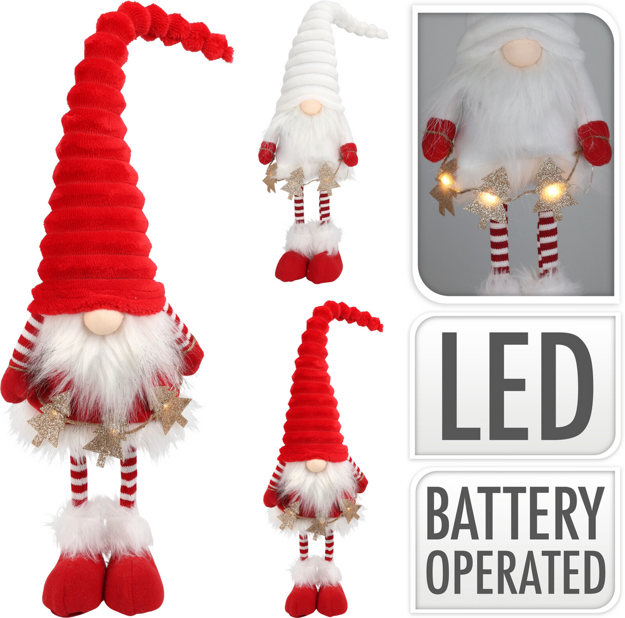 LED Skřítek s bílou čepicí 54 cm 2ASS 1 ks