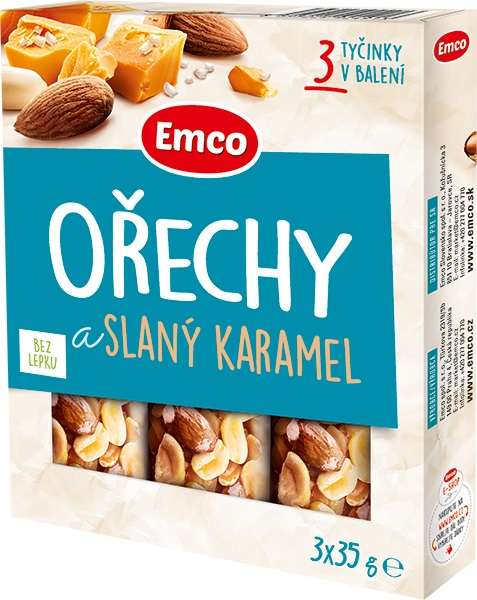Emco Tyčinky ořechy a slaný karamel 3 x 35 g