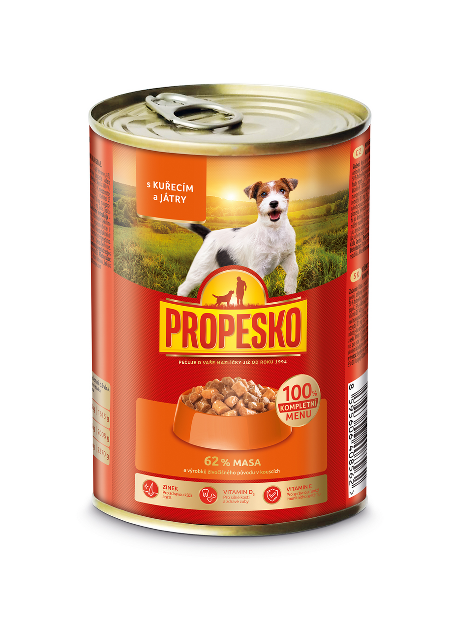 PROPESKO Konzerva pro psy s kurecím a játry 415 g