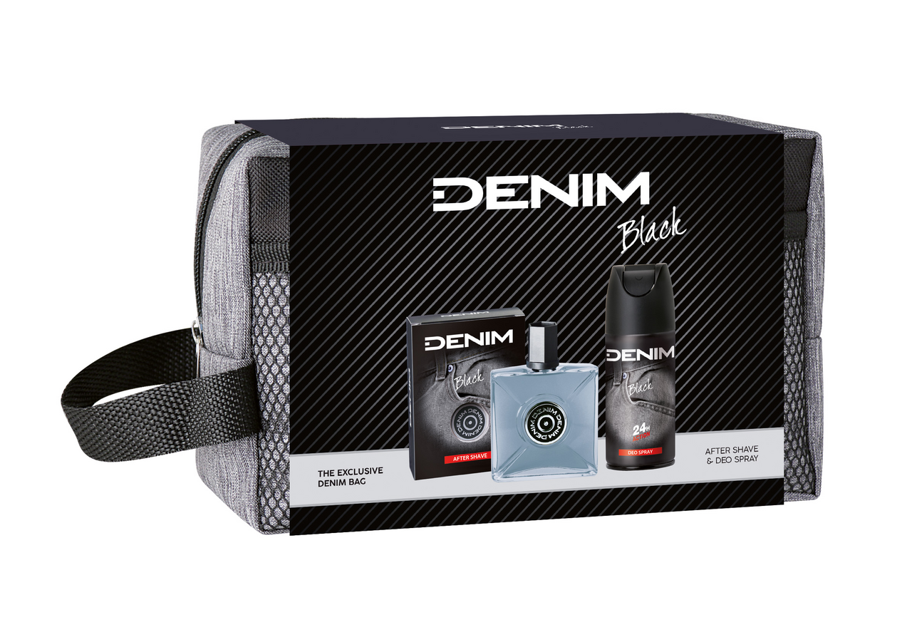 DENIM Black dárková sada (voda po hol. 100 ml + deo sprej 150 ml + taštička)
