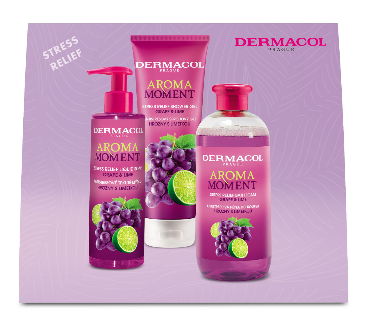 DERMACOL Aroma Hrozny s limetkou dárková sada (sprch. gel 250ml + tek. mýdlo 250ml + pěna 500 ml)