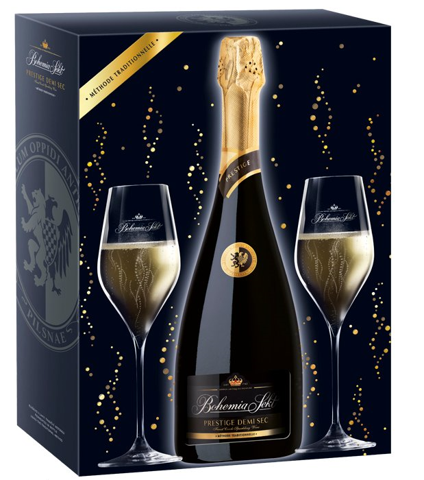 Bohemia Sekt Prestige Demi Sec 750 ml + 2 sklenice