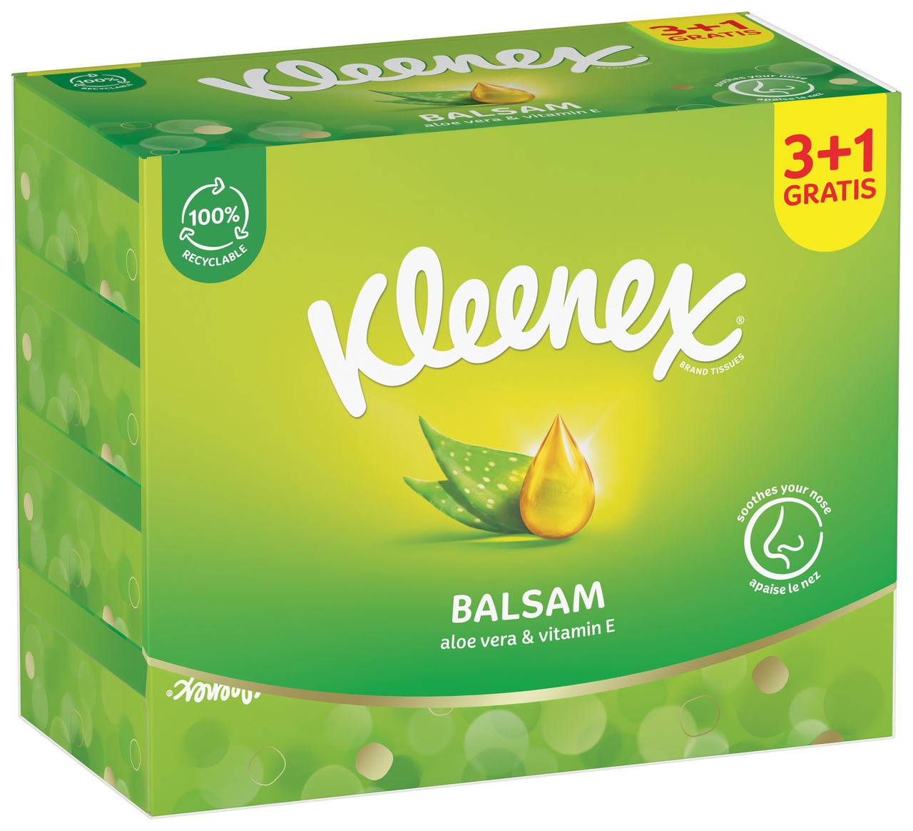 Kleenex Balsam 3vrstvé papírové kapesníčky box 3 + 1 64 ks