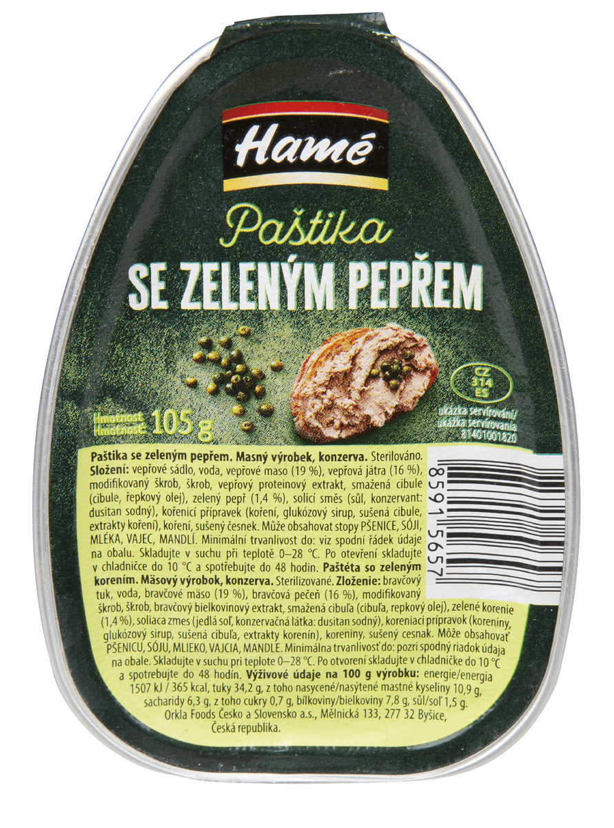 Hamé Paštika zelený pepř 105 g