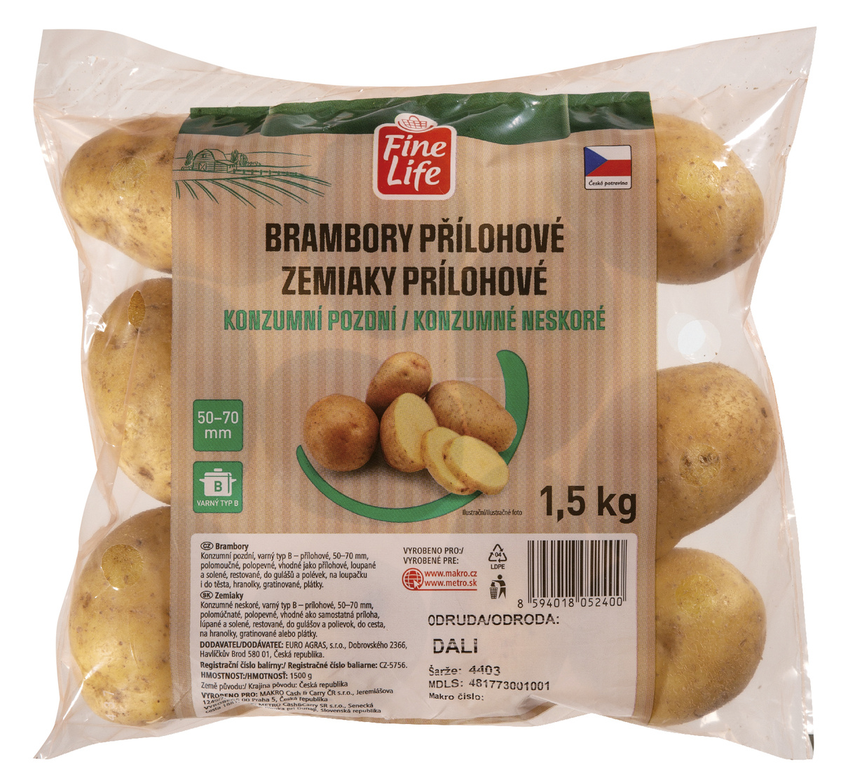 Fine Life Brambory 50/ 70 B CZ čerstvé 1,5 kg