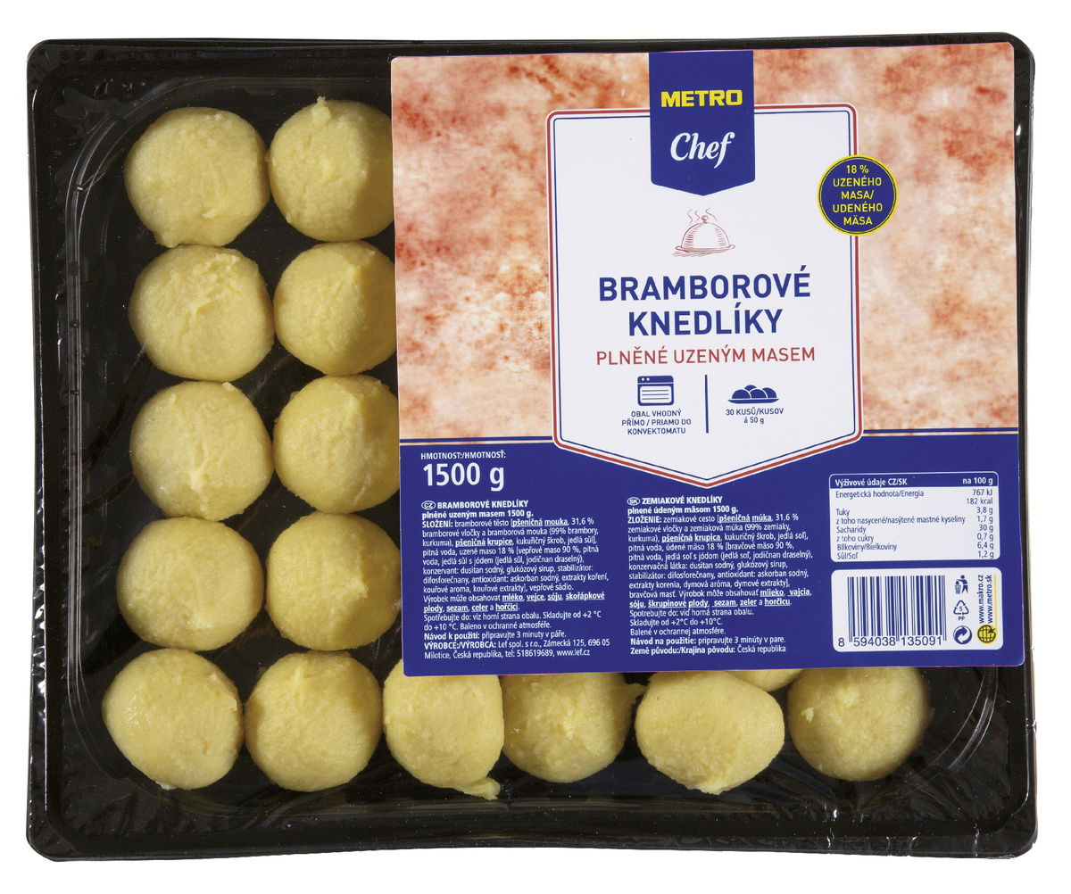 METRO Chef Bramborové knedlíky plněné uzeným masem chlaz. 1,5 kg