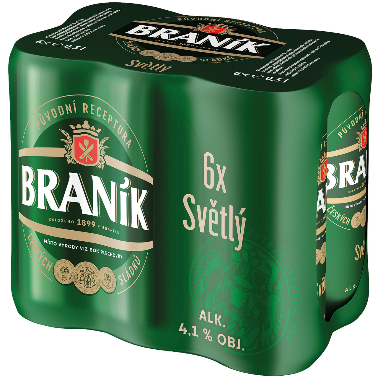 BRANÍK Pivo světlé výčepní 6 x 500 ml plech