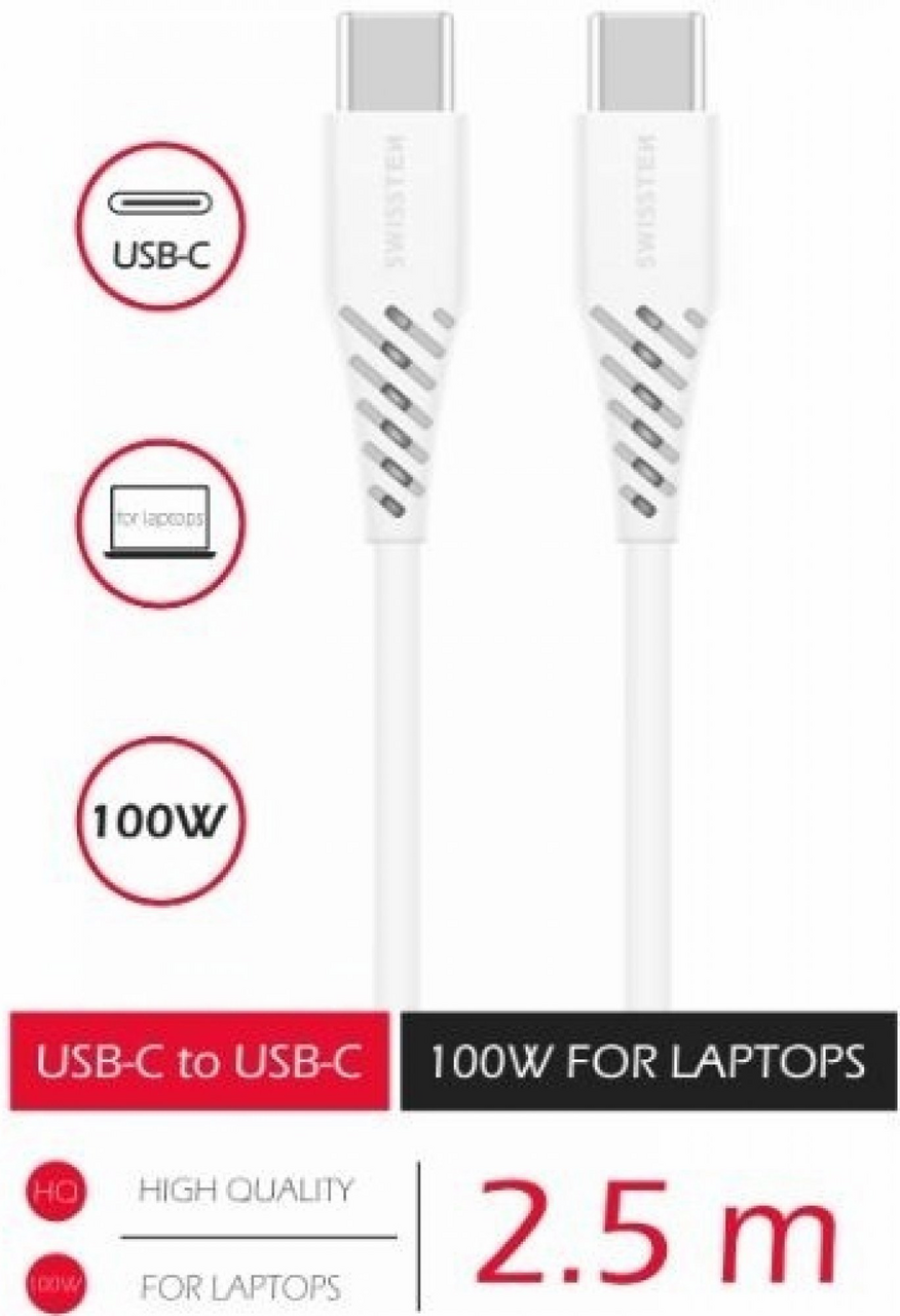 SWISSTEN Kabel USB-C/ USB-C 2,5 m bílý 1 ks
