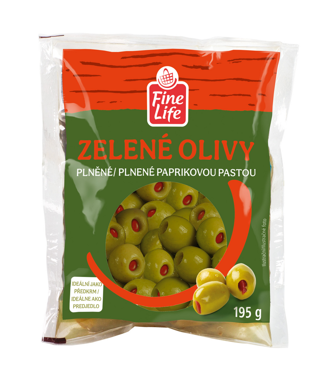 Fine Life Olivy zelené s paprikovou pastou 195 g