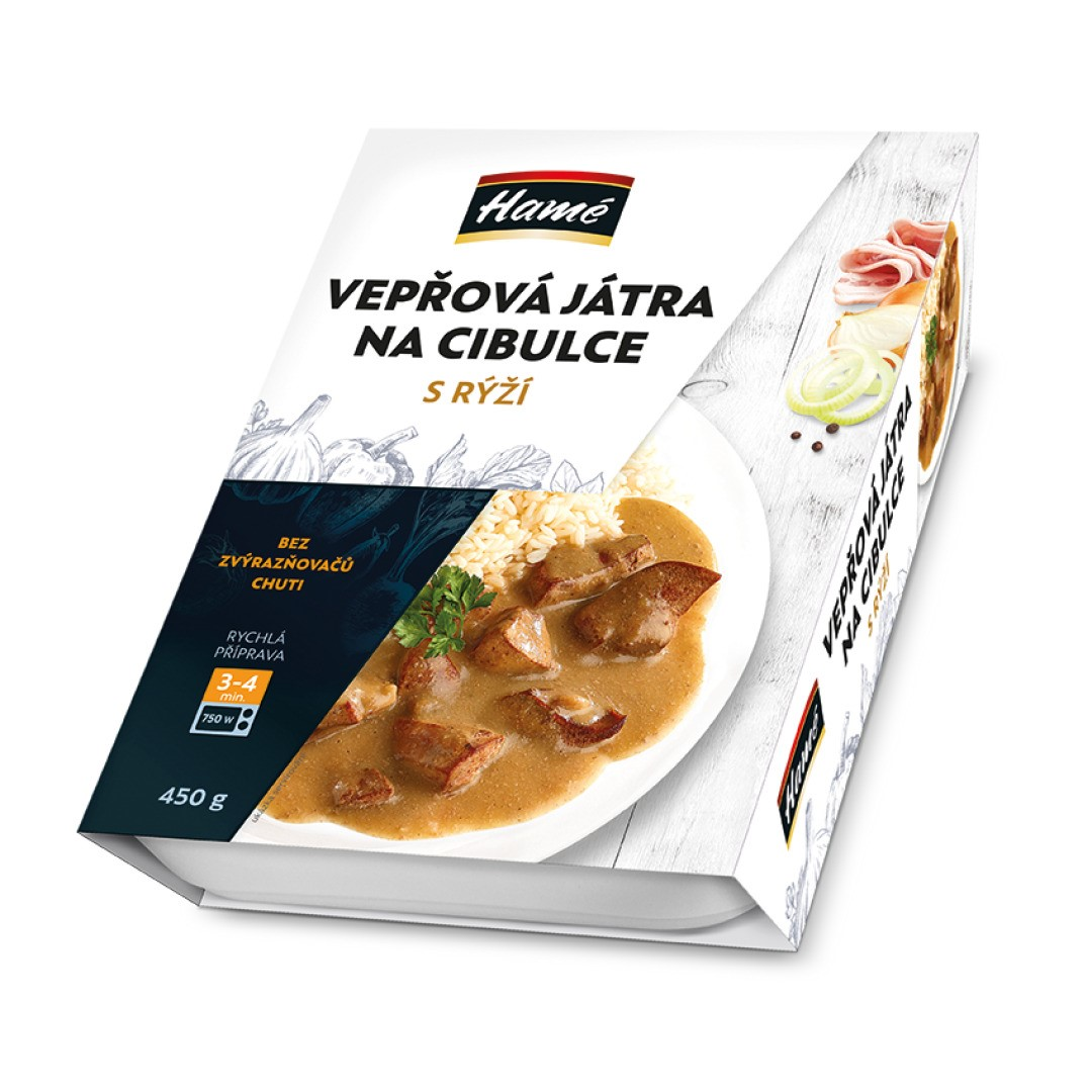 Hamé Vepřová játra na cibulce rýže chlaz. 450 g