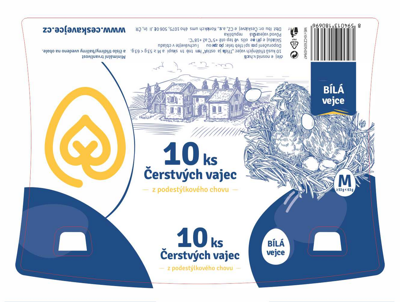 Česká Vejce čerstvá z podestýlky vel. M CZ chlaz. 10 ks