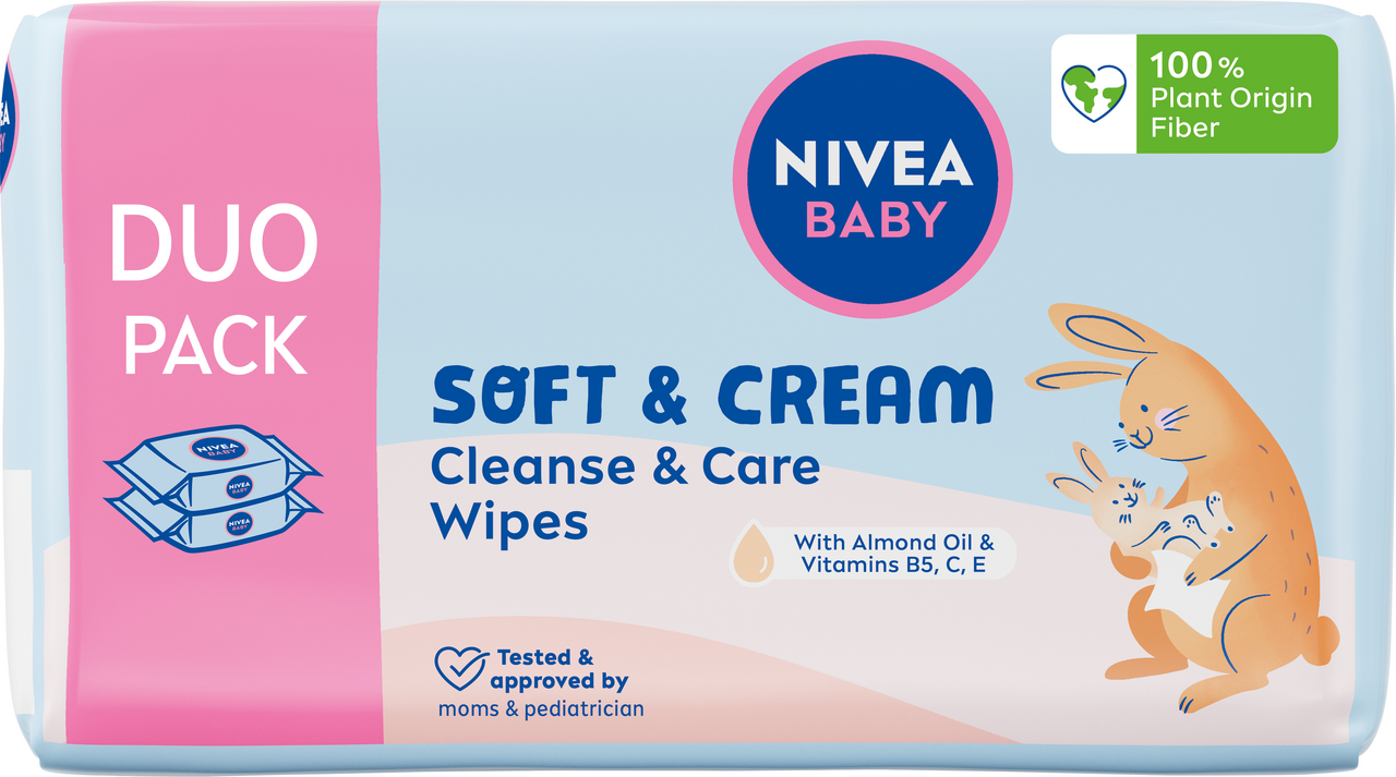 NIVEA Baby Soft & Cream Ubrousky čistící duo 2 x 57 ks