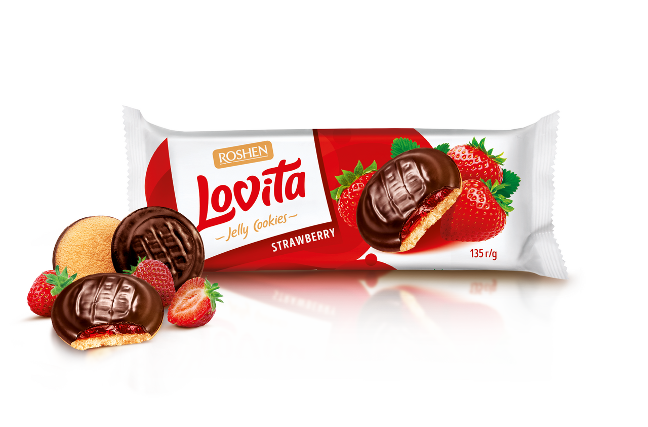 ROSHEN Lovita Čokopiškot jahoda 135 g