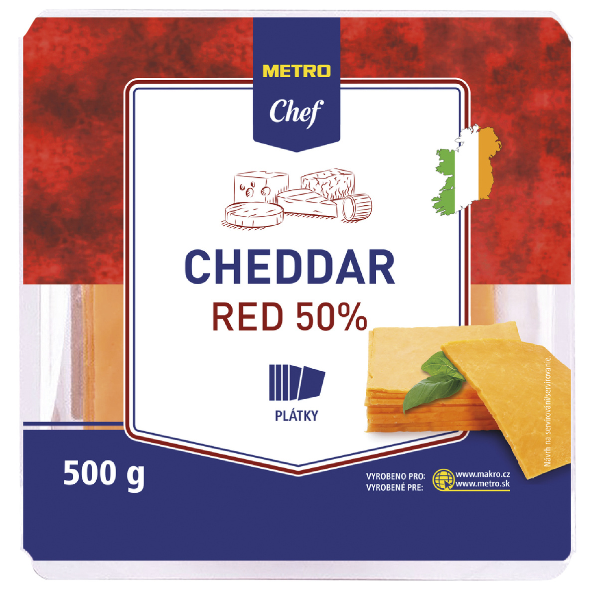 METRO Chef Red Cheddar 50 % plátky chlaz. 500 g