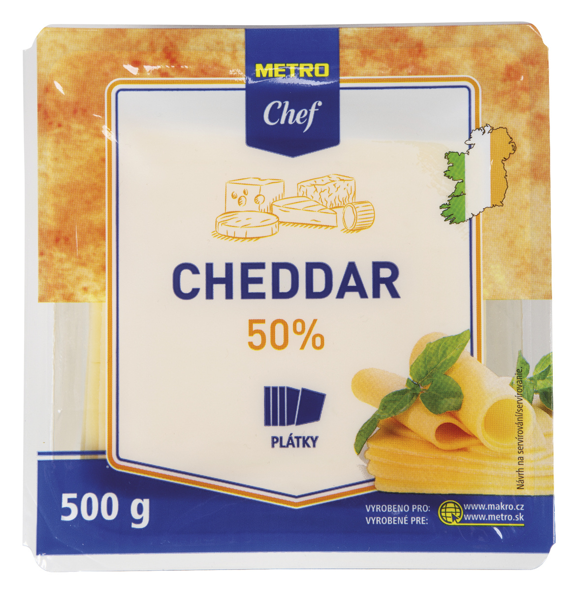 METRO Chef Cheddar 50 % plátky chlaz. 500 g