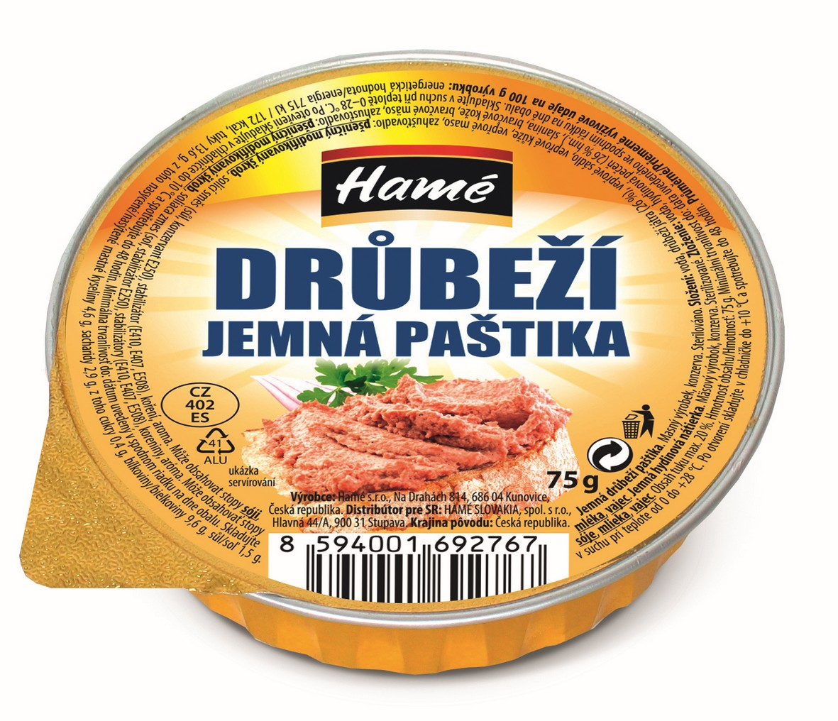 Hamé Jemná drůbeží paštika 18 x 75 g
