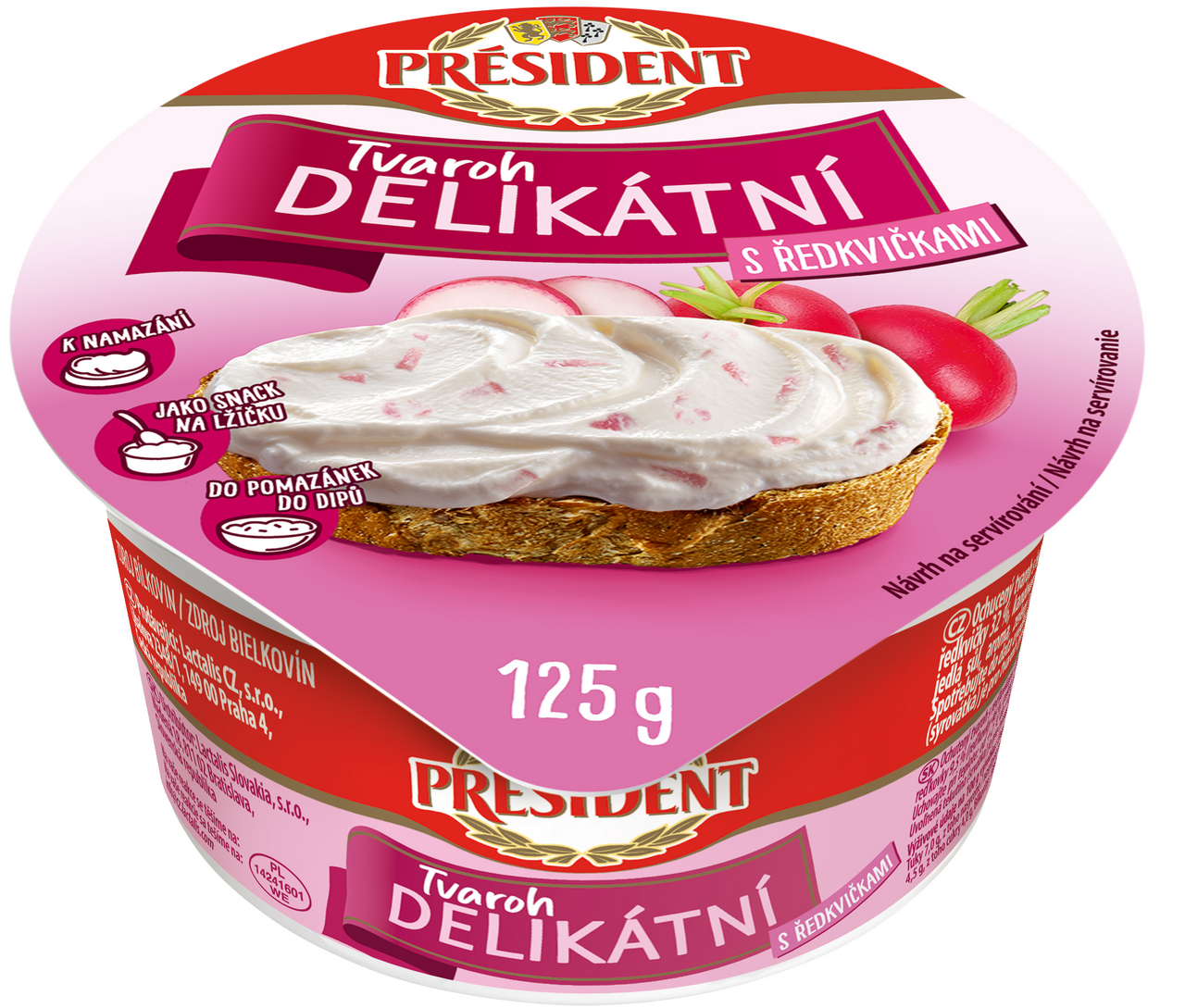 PRÉSIDENT Tvaroh delikátní s ředkvičkami 125 g
