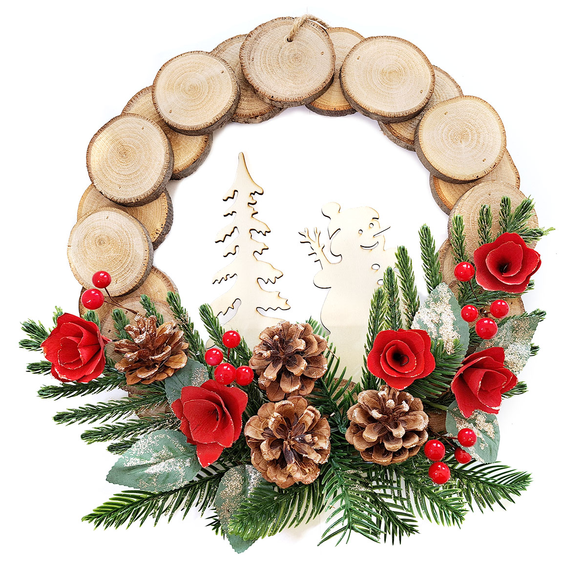 Flexio Věnec dřevěný sněhový 32 cm 1 ks