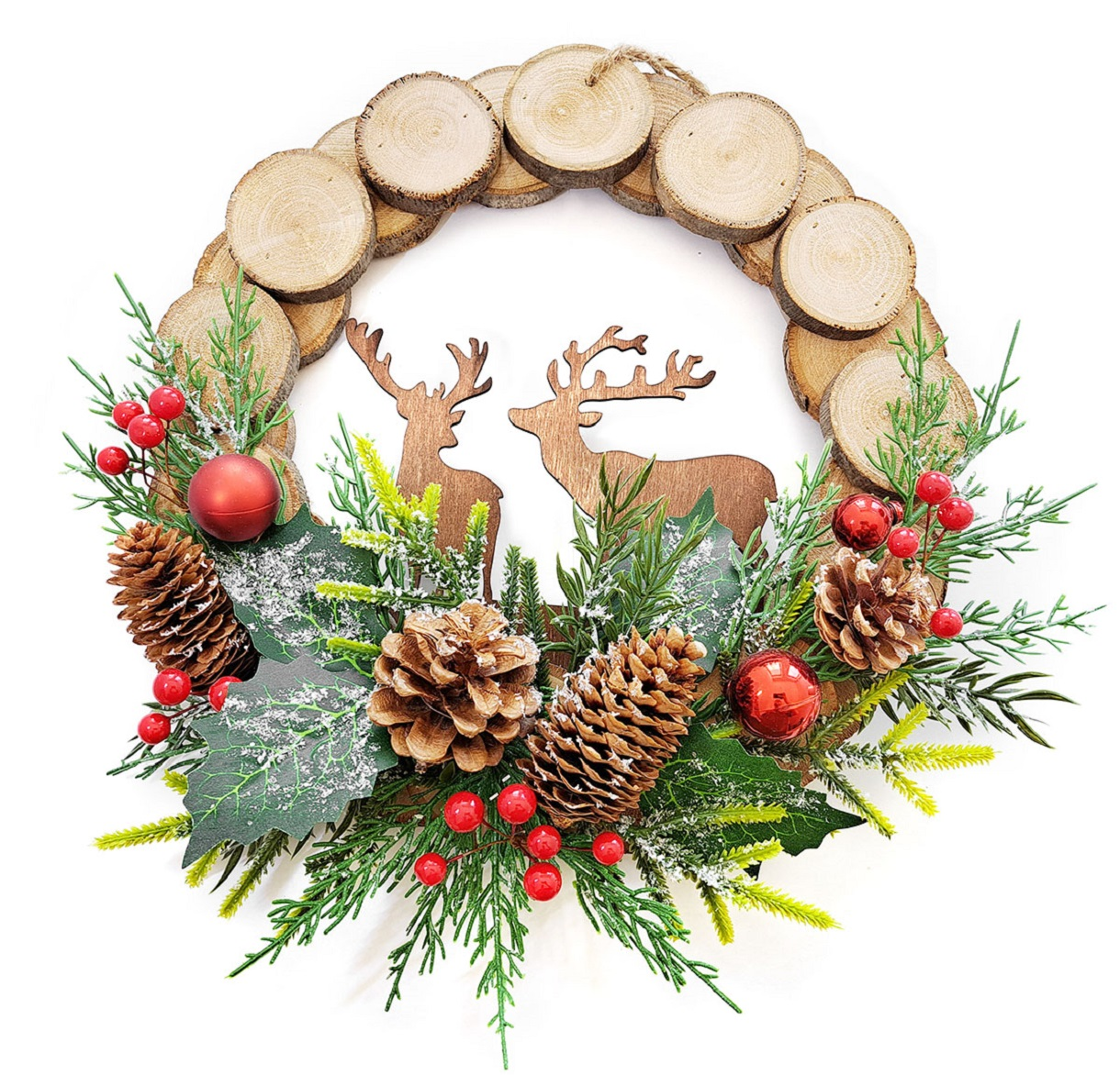 Flexio Věnec dřevěný jeleni 32 cm 1 ks