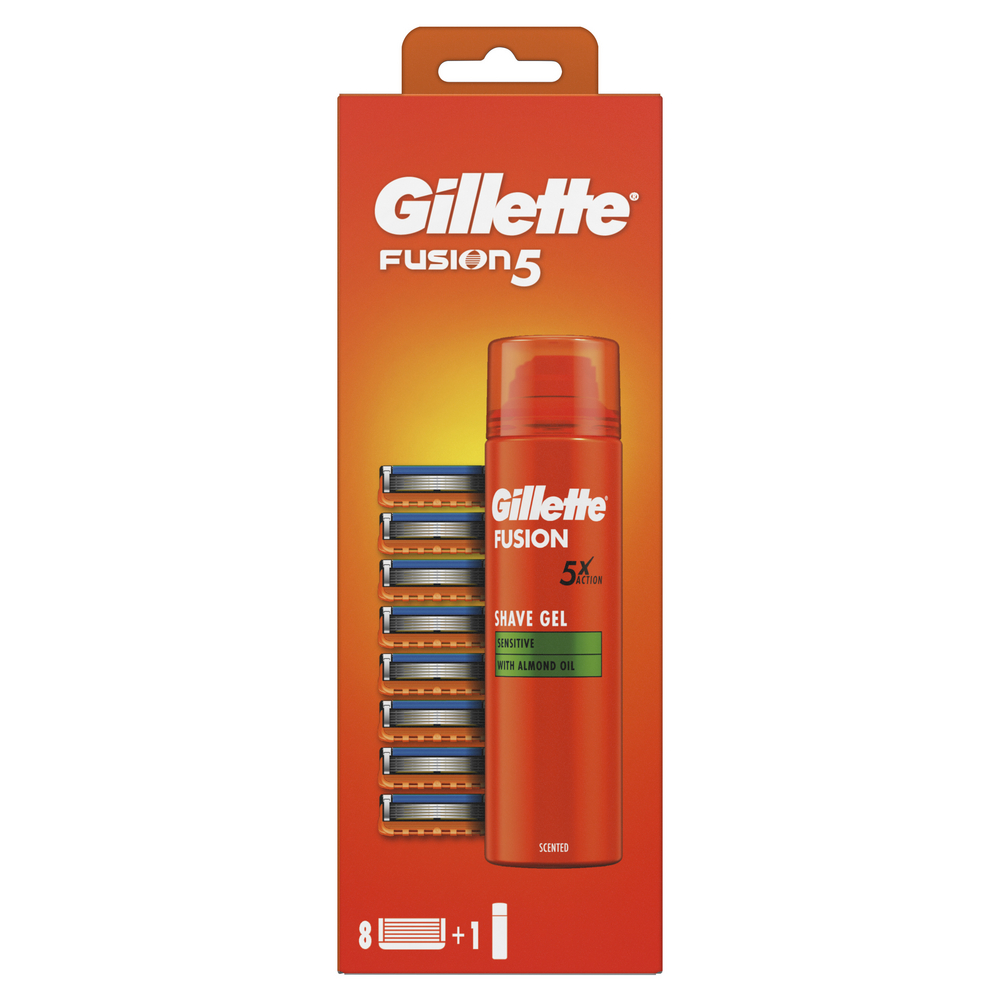 Gillette Fusion 8 náhradních hlavic + holící gel 200 ml