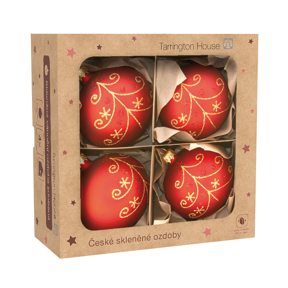 Tarrington House Ozdoby koule 8 cm vzor stromek červená 4 ks