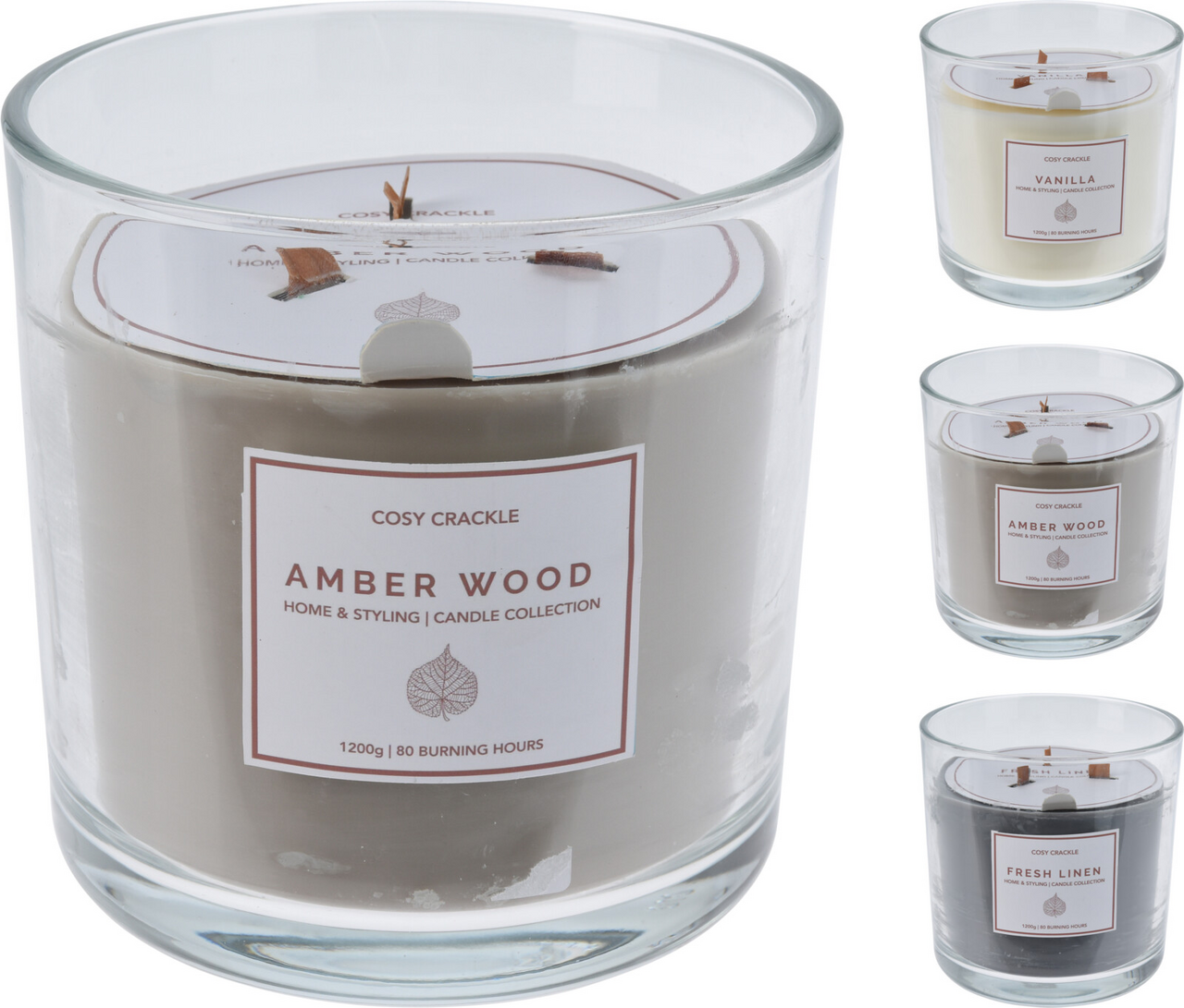 Vonná svíčka s dřevěným knotem 15 cm 3ASS 1 ks