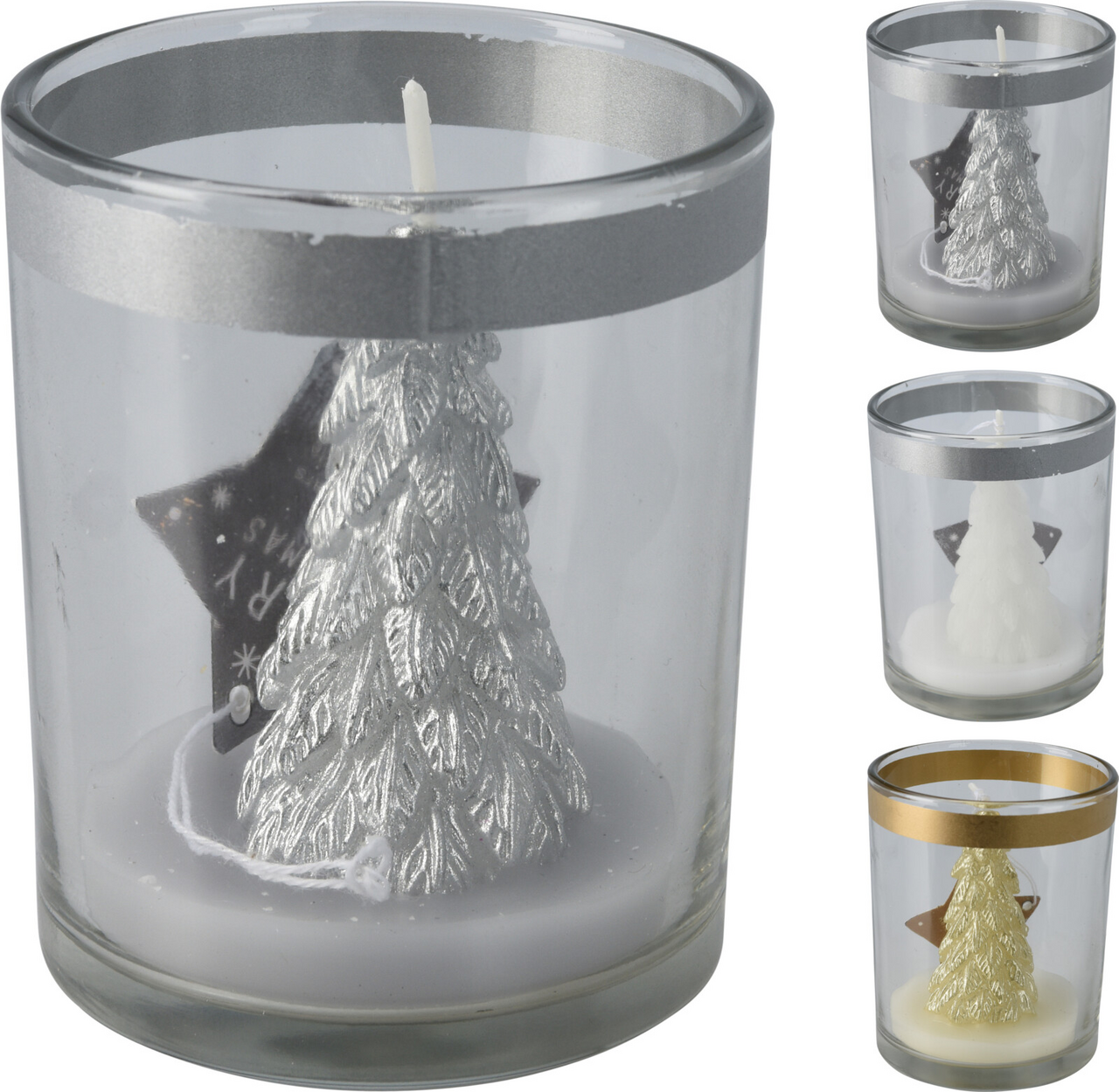 Svíčka ve skle stromeček 3ASS 1 ks
