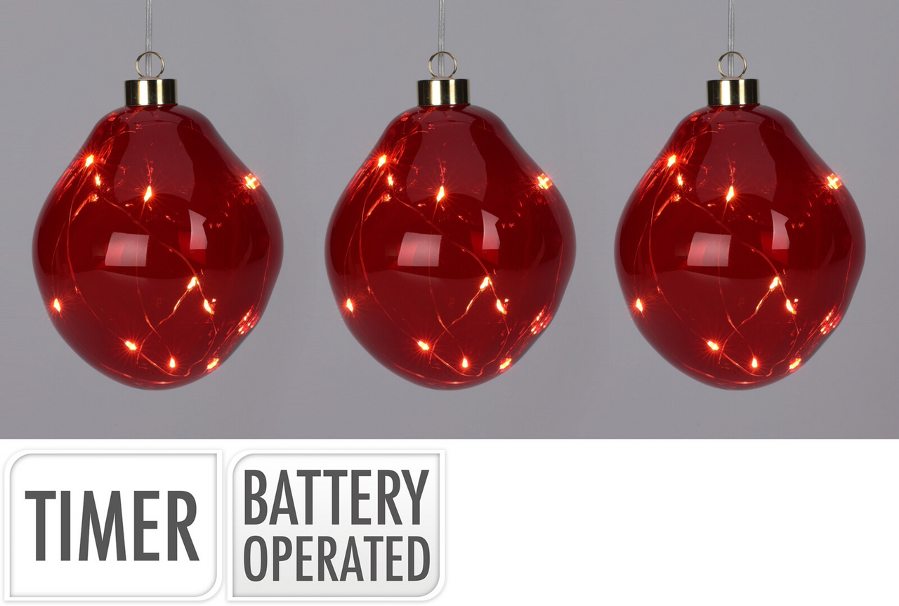 LED Vánoční koule červené sada 3 ks