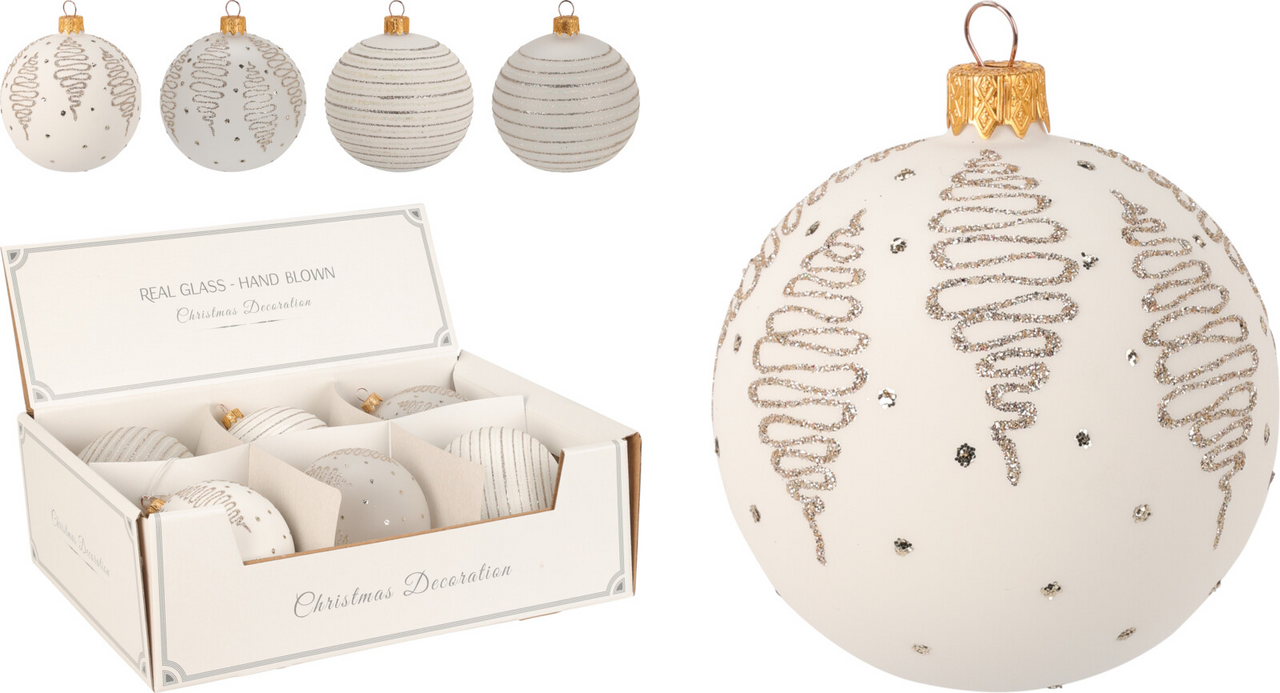 Vánoční skleněná koule 10 cm krémová 4ASS 1 ks